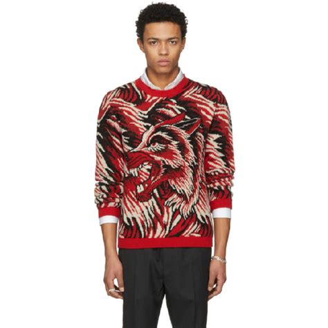 gucci wolf intarsia wool sweater|Wool top with Gucci intarsia in red .